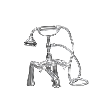 Deck Mount Tub Filler with Hand Shower, 7" Spread, All Metal Accents