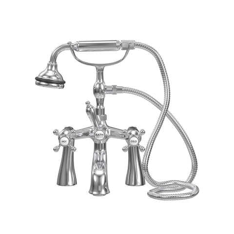 Deck Mount Tub Filler with Hand Shower, 7" Spread, All Metal Accents