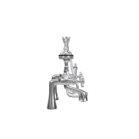 Deck Mount Tub Filler with Hand Shower, 7" Spread, All Metal Accents