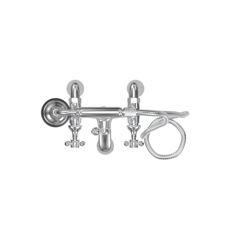 Deck Mount Tub Filler with Hand Shower, 7" Spread, All Metal Accents