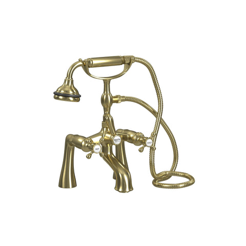 Deck Mount Tub Filler with Hand Shower, 7" Spread, All Metal Accents