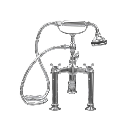 Deck Mount Tub Filler with Hand Shower, 6" Spread, All Metal Accents