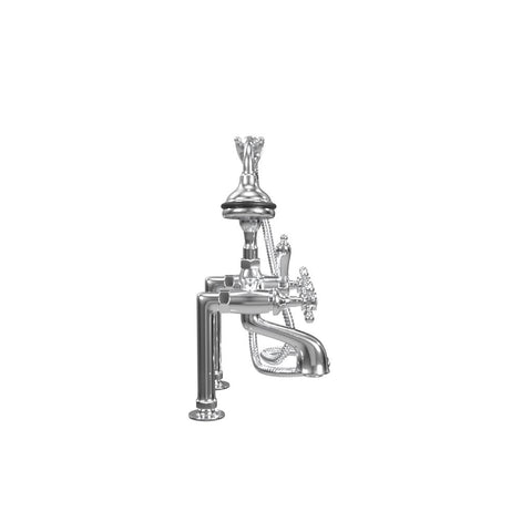 Deck Mount Tub Filler with Hand Shower, 6" Spread, All Metal Accents