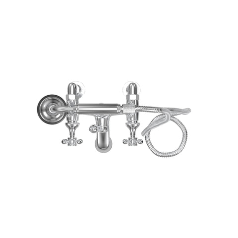 Deck Mount Tub Filler with Hand Shower, 6" Spread, All Metal Accents