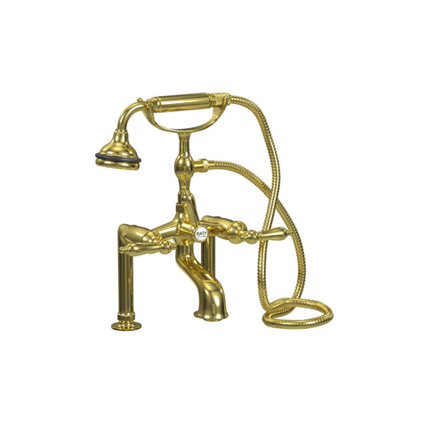 Deck Mount Tub Filler with Hand Shower, 6" Spread, All Metal Accents
