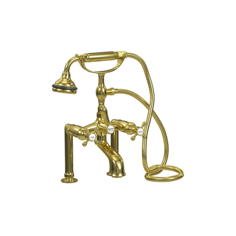 Deck Mount Tub Filler with Hand Shower, 6" Spread, All Metal Accents