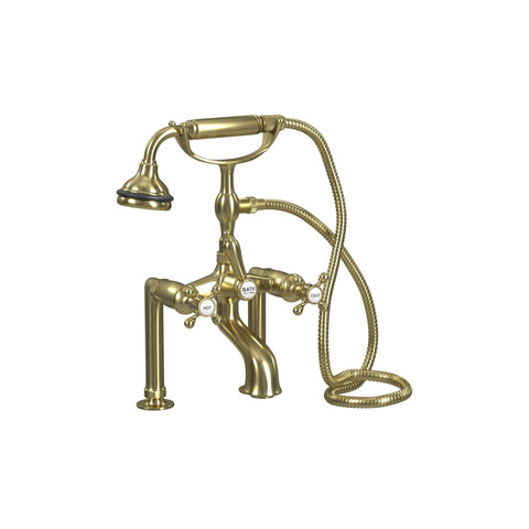 Deck Mount Tub Filler with Hand Shower, 6" Spread, All Metal Accents