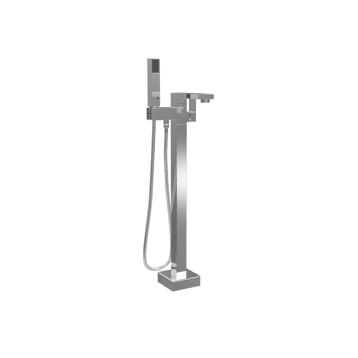 Cheviot Square tub filler with hand shower — angled front view